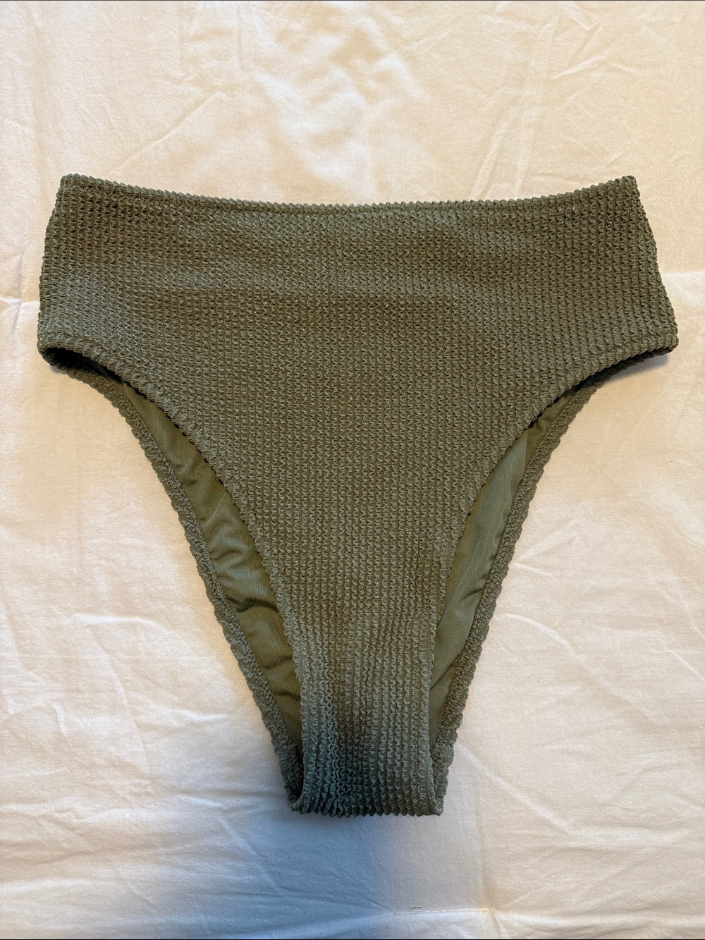 Aerie High Waisted Textured Bikini Bottom - Olive Green